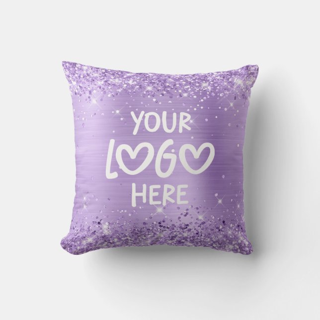 Glittery Lavender Faux Foil Business Logo Cushion (Front)