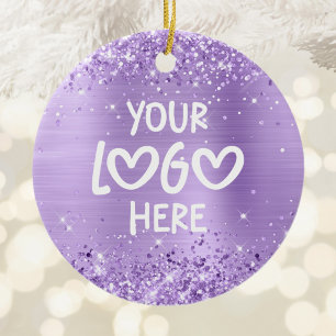 Glittery Lavender Faux Foil Business Logo Holiday Ceramic Ornament