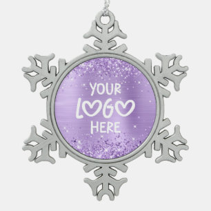 Glittery Lavender Faux Foil Business Logo Snowflake Pewter Christmas Ornament