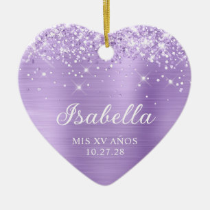 Glittery Lavender Foil Mis XV Anos Photo Ceramic Ornament