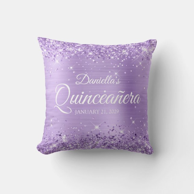 Glittery Lavender Foil Quinceañera Cushion (Front)