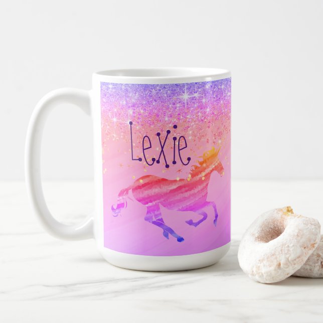 Glittery Lavender Pink Unicorn  Coffee Mug (With Donut)