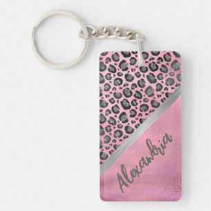 Glittery Leopard Print Glossy Hot Pink Customised Key Ring