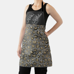 Glittery Leopard Print on Glossy Grey   Apron