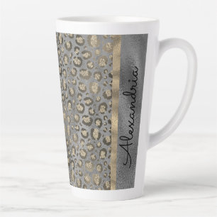 Glittery Leopard Print on Glossy Grey Latte Mug