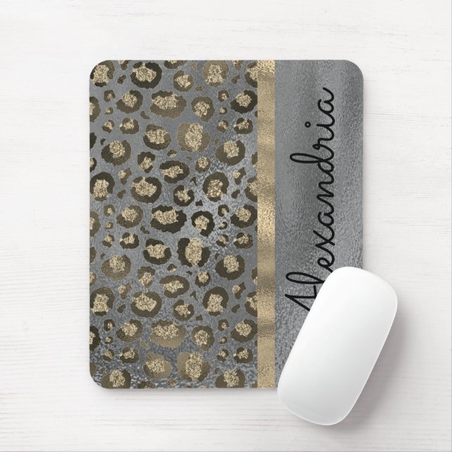 Glittery Leopard Print on Glossy Grey       Mouse Pad (With Mouse)