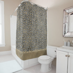 Glittery Leopard Print on Glossy Grey     Shower Curtain