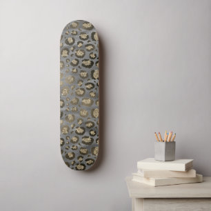 Glittery Leopard Print on Glossy Grey  Skateboard