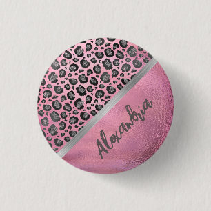 Glittery Leopard Print on Glossy Hot Pink 3 Cm Round Badge