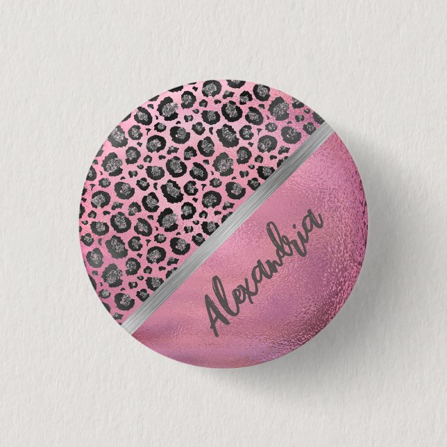 Glittery Leopard Print on Glossy Hot Pink   3 Cm Round Badge (Front)
