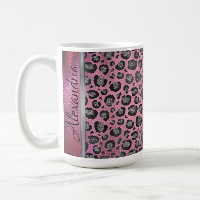 Glittery Leopard Print on Glossy Hot Pink    Coffee Mug (Left)