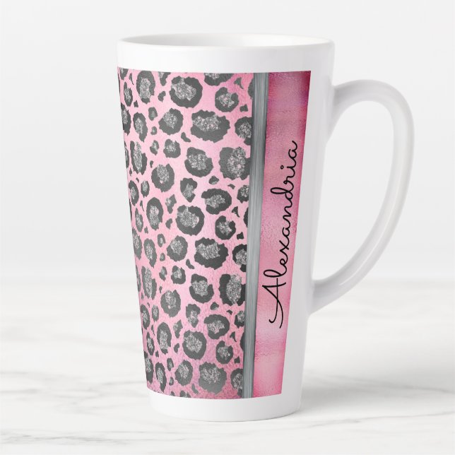 Glittery Leopard Print on Glossy Hot Pink    Latte Mug (Right)