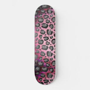 Glittery Leopard Print on Glossy Hot Pink    Skateboard