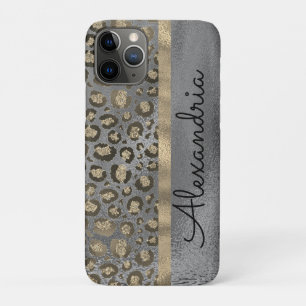Glittery Leopard Print on Grey Personalised iPhone 11 Pro Case