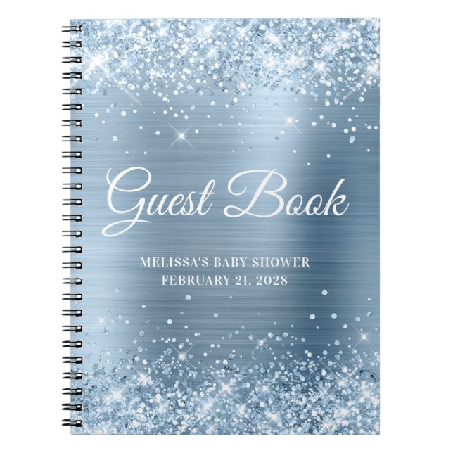 Glittery Light Blue Baby Shower Guestbook Notebook (Front)