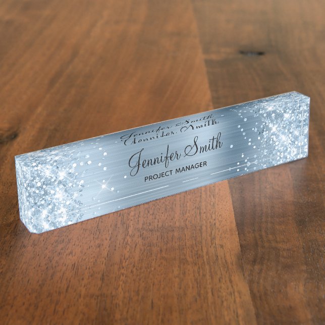 Glittery Light Blue Faux Foil Nameplate (Side)