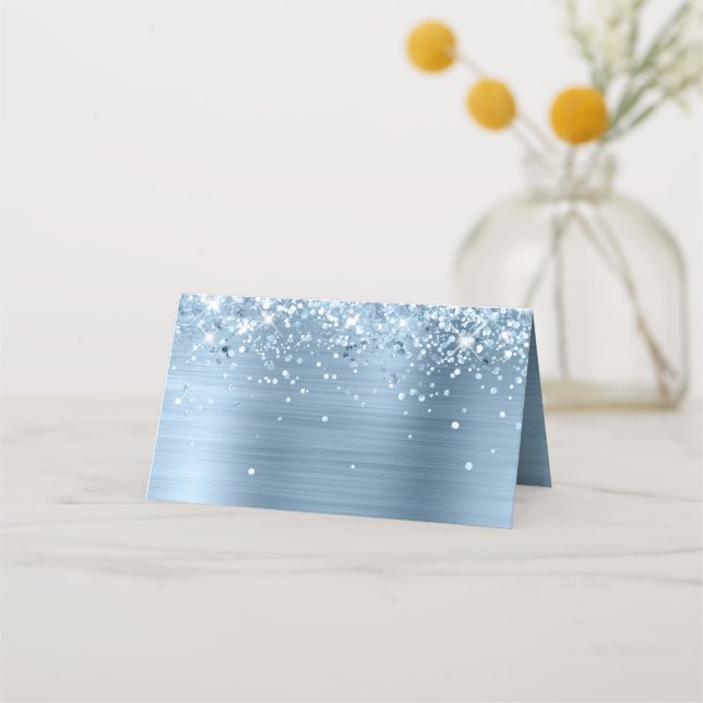 Glittery Light Blue Foil Blank Place Card (Front)