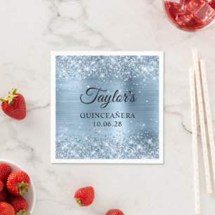 Glittery Light Blue Foil Quinceañera Napkin