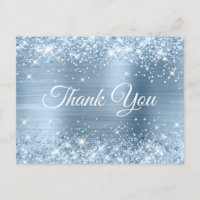 Glittery Light Blue Foil Sweet 16 Thank You