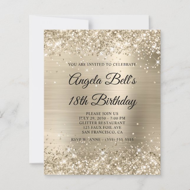 Glittery Light Gold Fancy Monogram 18th Birthday (Front)