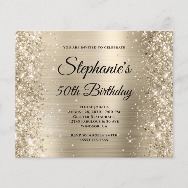 Glittery Light Gold Foil Monogram 50th Birthday Flyer (Front)
