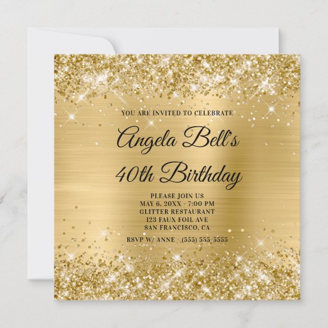 Glittery Light Gold Shimmer Foil Fancy Monogram Invitation (Front)