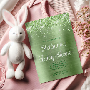 Glittery Light Green Baby Shower Invitation