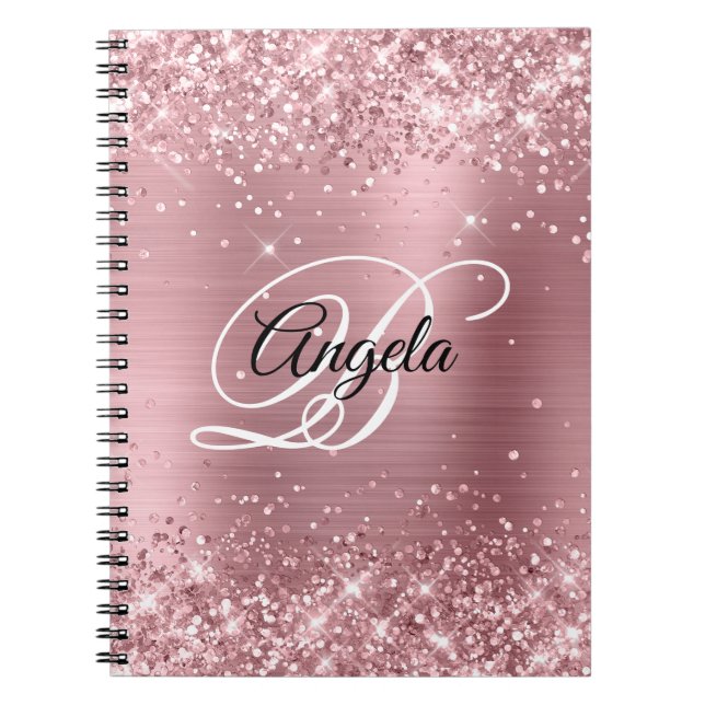 Glittery Light Pink Foil Fancy Monogram Notebook (Front)