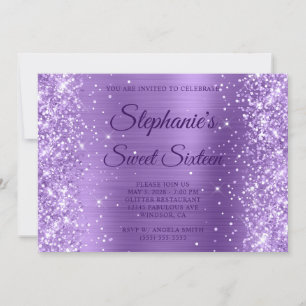 Glittery Light Purple Foil Monogram Sweet Sixteen Invitation