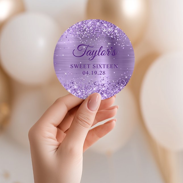 Glittery Light Purple Foil Sweet Sixteen Classic Round Sticker (Glittery Light Purple Foil Sweet Sixteen Classic Round Sticker)