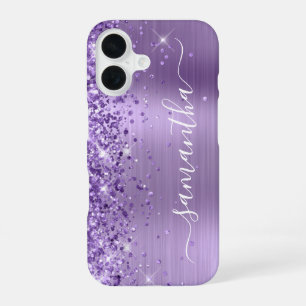 Glittery Light Purple Glam Girly Signature iPhone 16 Case