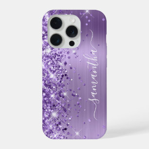 Glittery Light Purple Glam Girly Signature iPhone 15 Pro Case