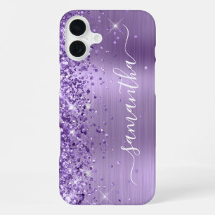 Glittery Light Purple Glam Girly Signature iPhone 16 Plus Case