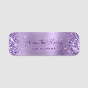 Glittery Light Purple Metallic Look Salon Name Tag