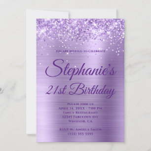 Glittery Light Purple Ombre Foil 21st Birthday Invitation