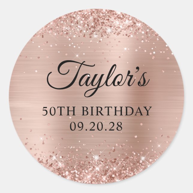 Glittery Light Rose Gold Foil 50th Birthday Classic Round Sticker (Front)