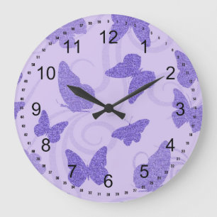 Glittery Lilac Butterflies Large Clock