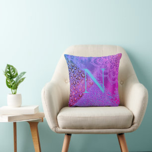 Glittery Lotus Leopard Monogram  Cushion