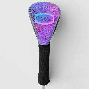 Glittery Lotus Leopard Monogram Golf Head Cover