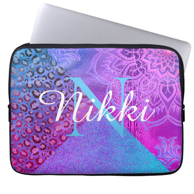 Glittery Lotus Leopard Monogram           Laptop S Laptop Sleeve (Front)