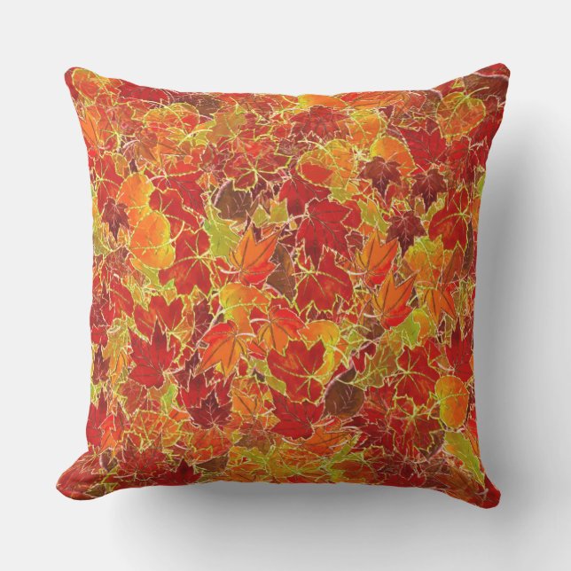Glittery Maple Leaves in the Fall/Autumn Cushion (Front)