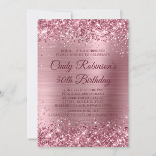 Glittery Medium Pink Foil Surprise 50th Birthday Invitation