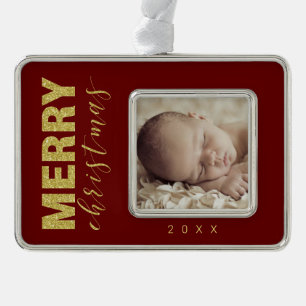 Glittery "MERRY Christmas 20XX" Silver Plated Framed Ornament