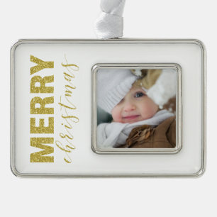 Glittery "MERRY Christmas" Silver Plated Framed Ornament