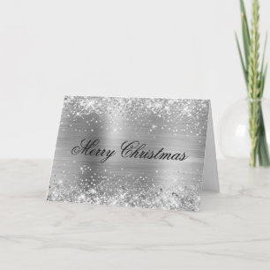 Glittery Metallic Silver Family Photo Card