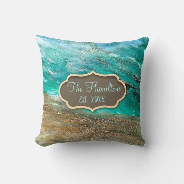 Glittery Modern Abstract Personalised Family Name Cushion (Front)