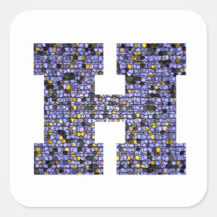 Glittery Mosaic Stained Glass Monogram Letter H Square Sticker