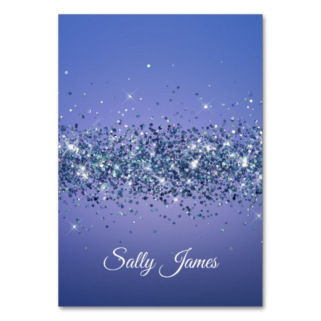 Glittery Navy Blue Individual Name Place Cards (Front)