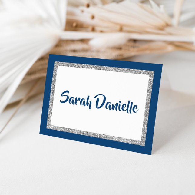 Glittery Navy Blue & Silver Personalised Note Card (Creator Uploaded)