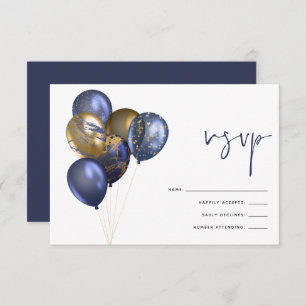 Glittery Navy Gold Balloon 60th Birthday Party RSVP Card